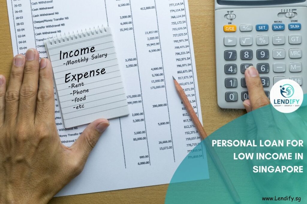 Personal loan for low income in Singapore, showing income and expense budget planning with calculator and spreadsheet by Lendify.sg