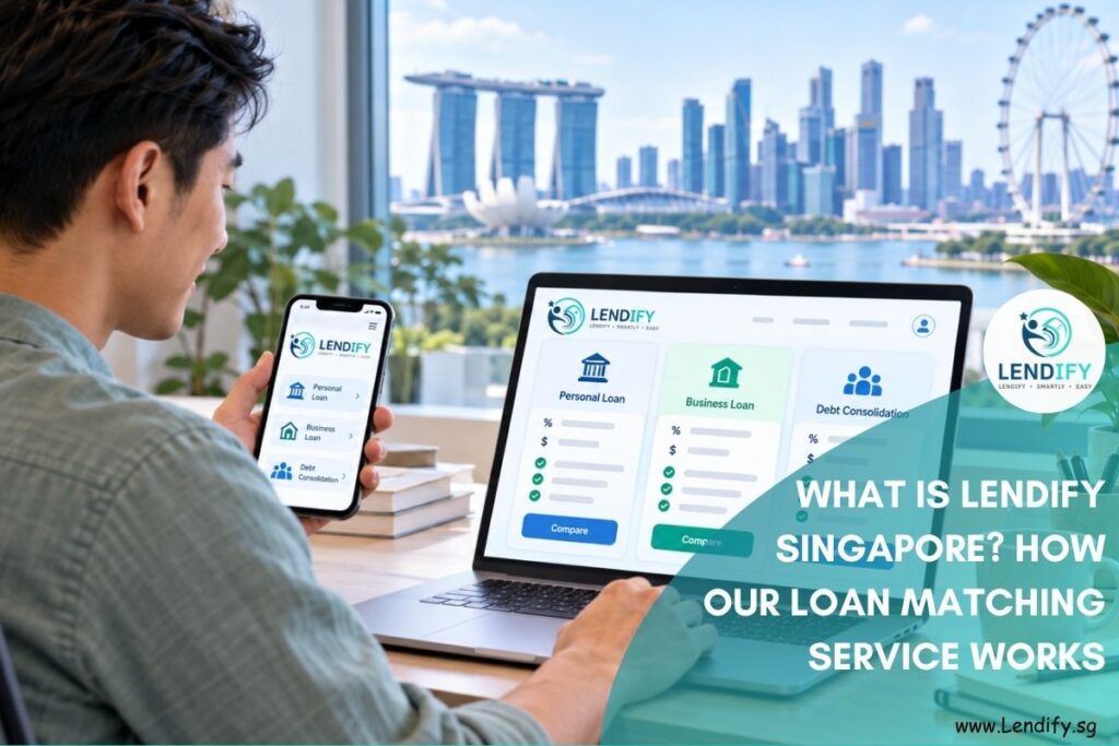 Person using Lendify.sg on a laptop and smartphone to compare personal loans, business loans and debt consolidation options in Singapore